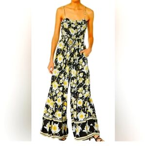 Free People Black and Yellow Floral Jumpsuit Sz M